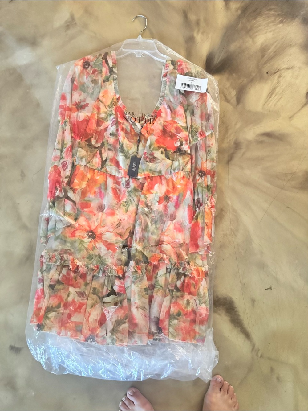 Marchesa Floral Coral Pink V-Neck Tiered Tunic Top